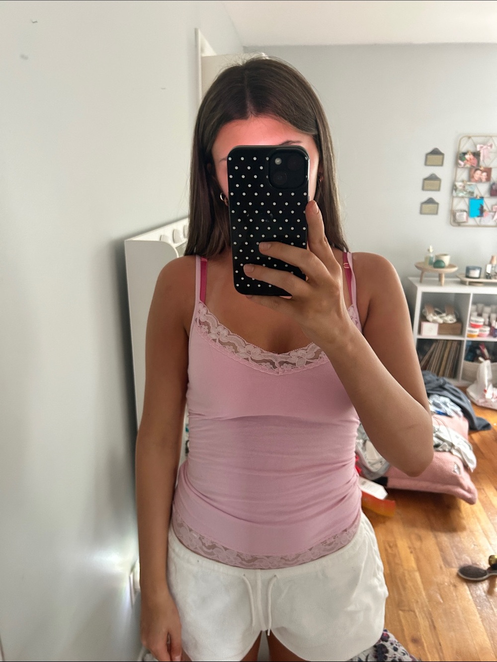 Women's Pink Lace-Trim Camisole Tank Top